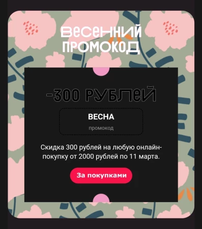 Скидка 300 от 2000 рублей во ВкусВилл до 11 марта