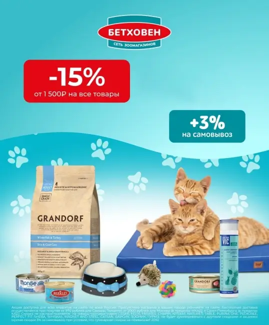 Скидка 15% по промокоду от 1500 рублей в Бетховен
