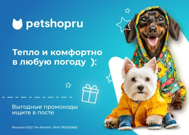 Скидка 15% на первый заказ по промокоду на Petshop.ru