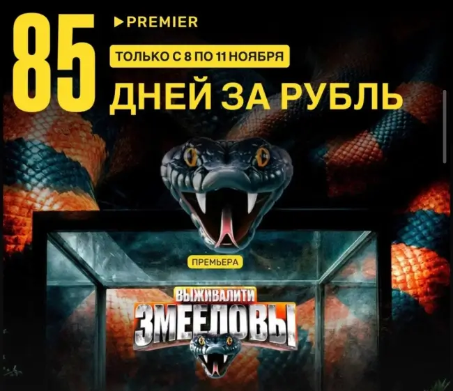 85 дней подписки PREMIER за 1 рубль по промокоду