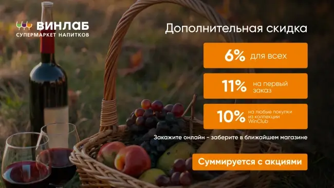 Скидка 11% по промокоду на первый заказ в ВинЛаб