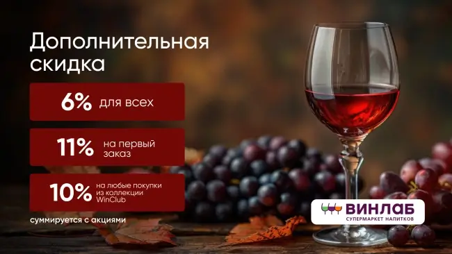 Скидка 6% по промокоду на повторный заказ в ВинЛаб